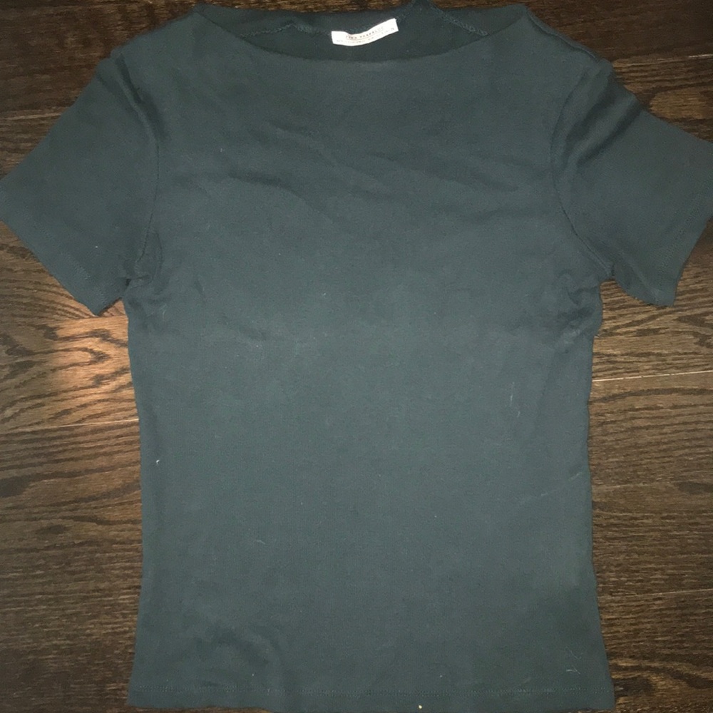 Green swoop neck shirt